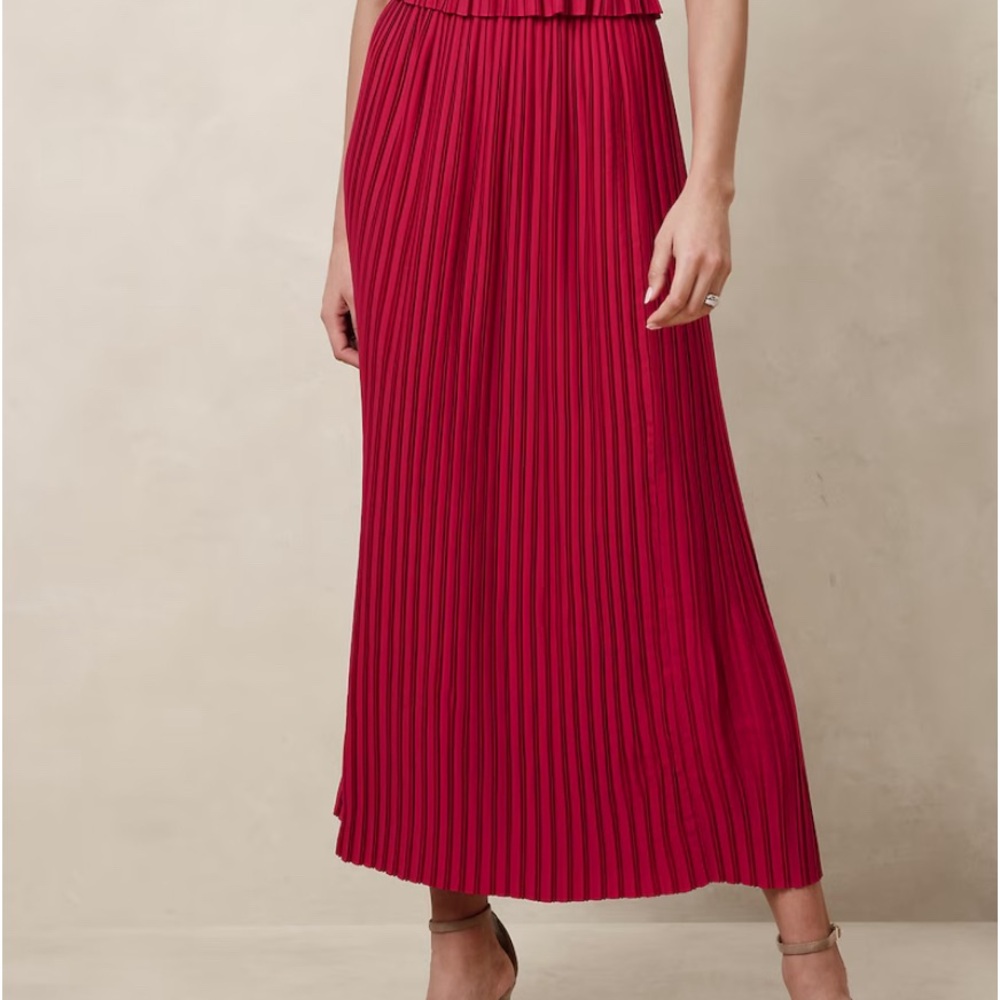 Red pleated skirt